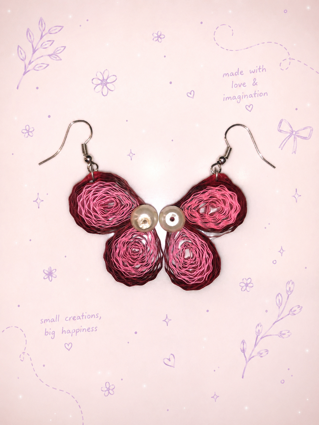 Pink Butterfly Quilled Earrings