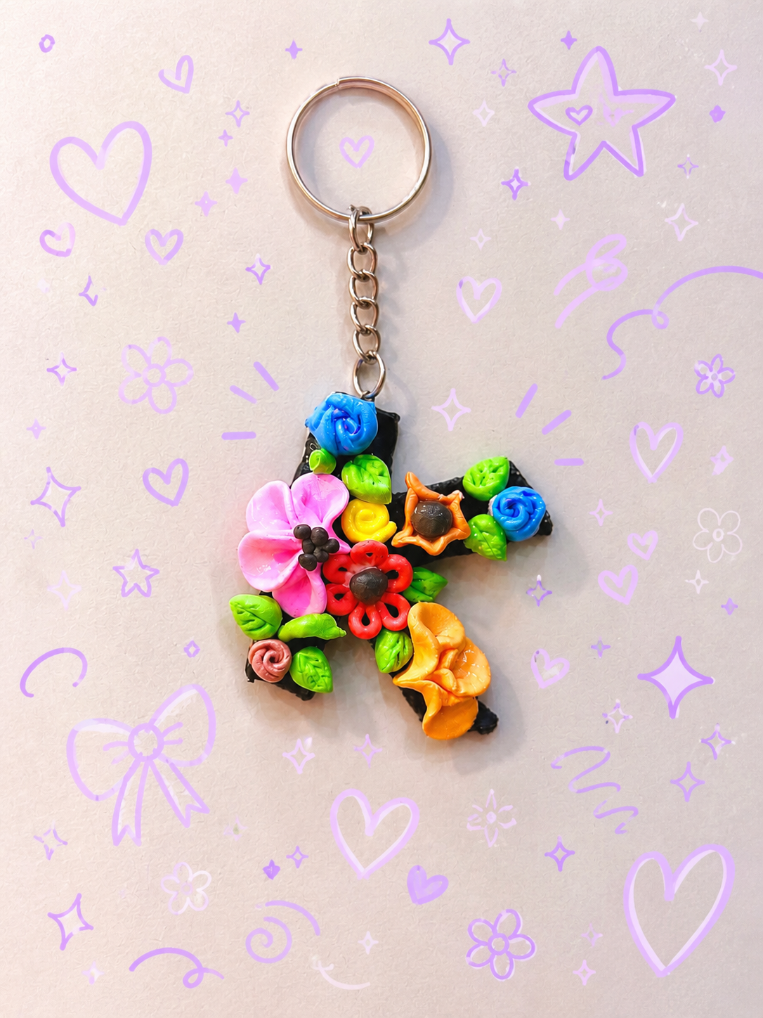 Floral Letter ‘K’ Keychain